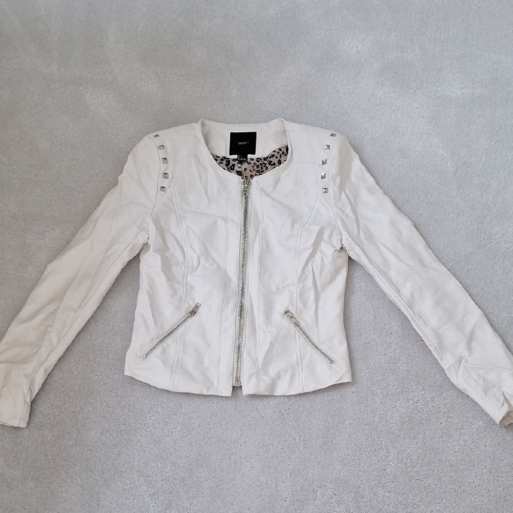 Forever 21 White Studded Leather Jacket - Used Small